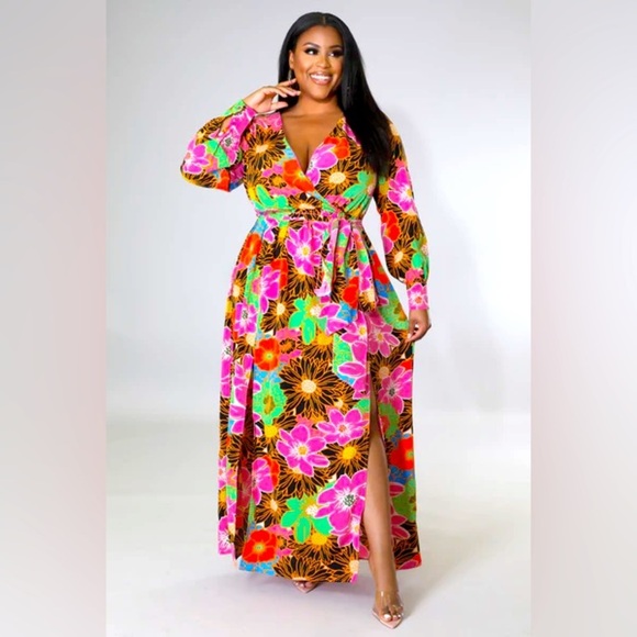 (R) Good times usa Floral Maxi Dress with Vibrant Colors, size 2XL - Picture 1 of 15